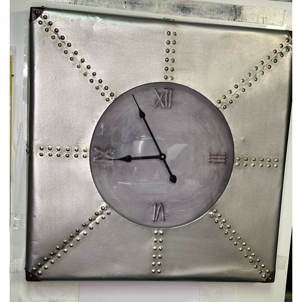Modern Silver Studded Wall Clock by utopia alley great condition 24x24